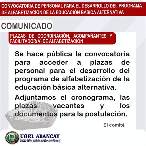 Convocatoria De Personal Para Coberturar Plazas En El Programa De