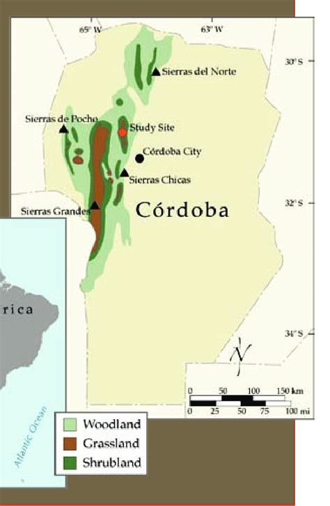 Location of the Córdoba mountains and the study area in the Córdoba ...