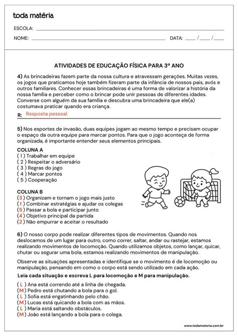 Atividades Educação Fisica 3 Ano Ensino Fundamental - Atividades de educação física para 3º ano do Fundamental (para imprimir ...