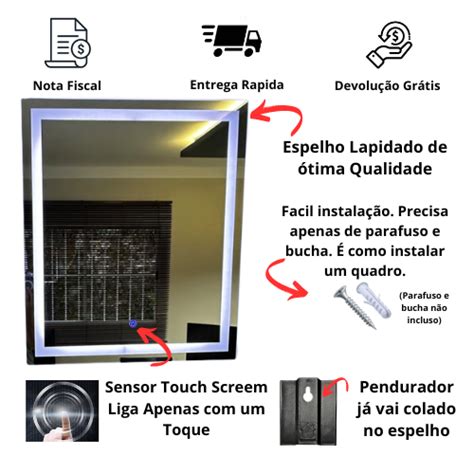 Espelho Retangular Grande Jateado Led X Mm Lapidado Banheiro