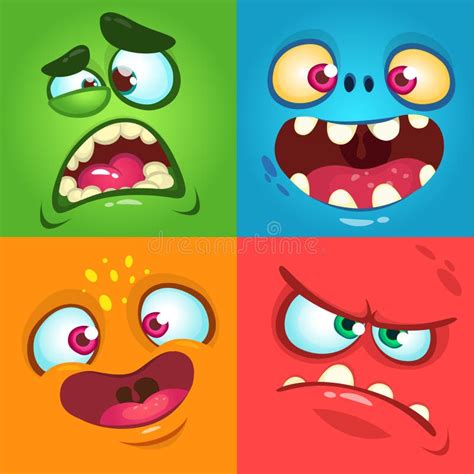 Cartoon Monster Faces Set Vector Set Of Four Halloween Monster Faces