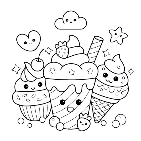 Premium Vector Cute Dessert Sweets Food Cupcake And Ice Cream Drawing