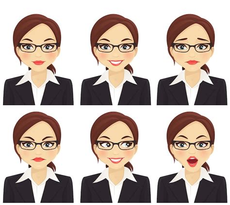 Premium Vector Business Woman With Different Facial Expressions Set