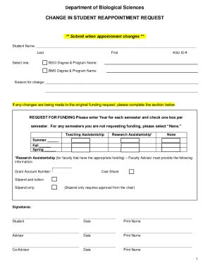 Fillable Online CHANGE IN STUDENT REAPPOINTMENT REQUEST Fax Email Print