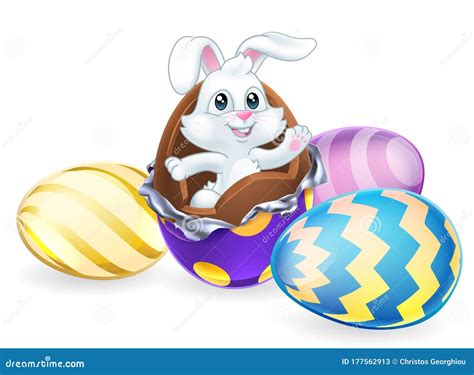 Easter Bunny Rabbit Breaking Chocolate Egg Cartoon Stock Vector