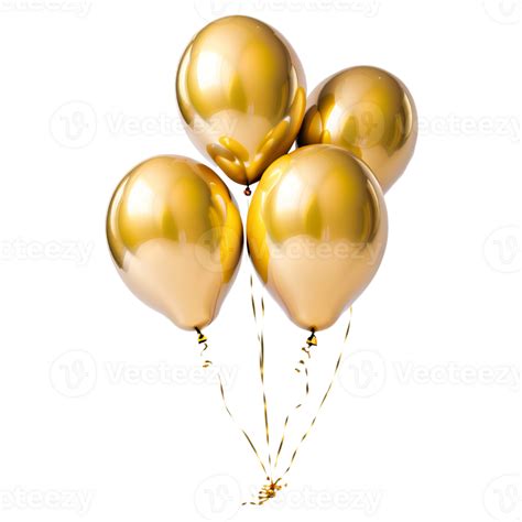 D Realistic Helium Gold Balloons Isolated Ai Generative Png