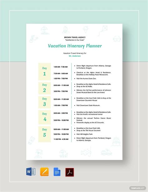 Vacation Itinerary Templates in Google Docs - FREE Download | Template.net