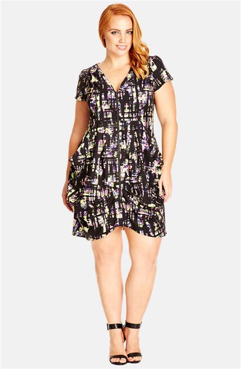 City Chic Abstract Print Front Zip Pleated Tunic Plus Size Nordstrom