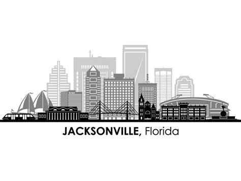 Jacksonville Florida Usa Skyline City Outline Silhouette Etsy