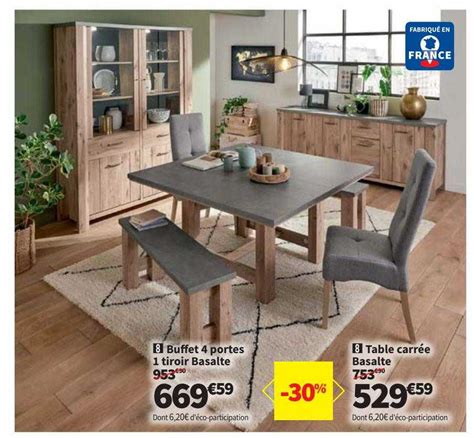 Promo Buffet 4 Portes 1 Tiroir Basalte Table Carrée Basalte chez