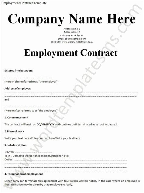 Employment Contracts Template Free Beautiful Printable Sample