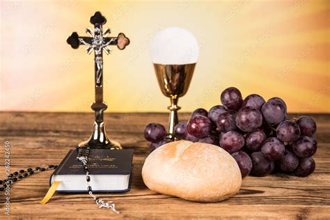 Holy Communion Bread Wine For Christianity Religion Stock Photo