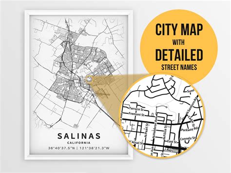 Printable Map of Salinas CA Greater Bay Area California USA - Etsy