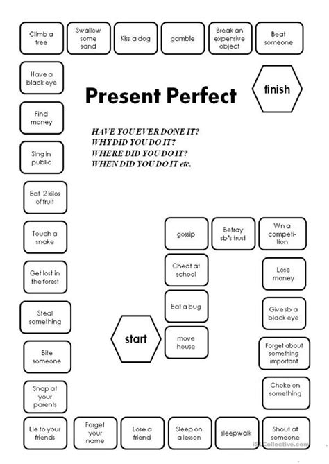 Present Perfect A Boardgame English ESL Worksheets For Distance