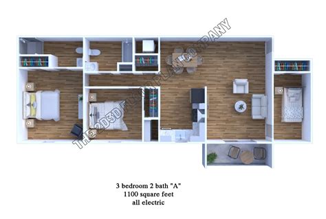 3 Bedroom 3D Floor Plans | Three Bedroom 3D Floor Plans