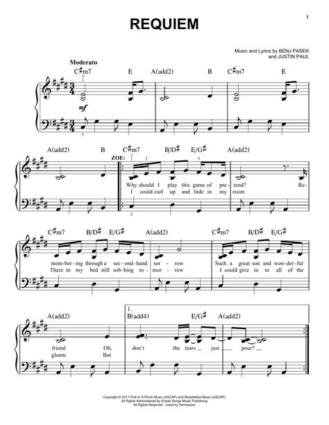 Pasek Paul Requiem From Dear Evan Hansen Guitar Chords And