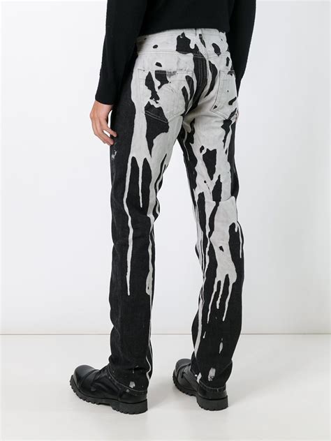 Rick Owens Drkshdw Cotton Paint Drip Straight Leg Trousers In Black For