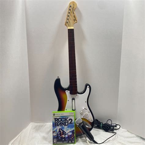 Xbox 360 Rock Band 2 Wireless Sunburst Stratocaster With Microphone And Game สถานีตำรวจภูธรกันทรอม