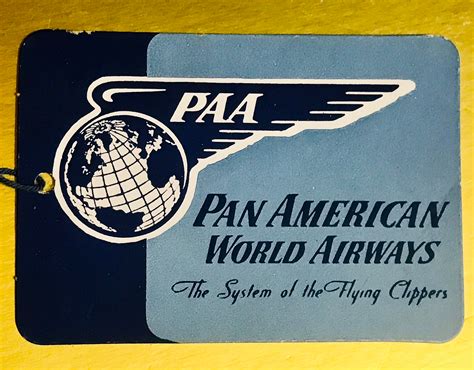 Vintage Paa Pan American World Airways Luggage Tag Wing Logo Flying