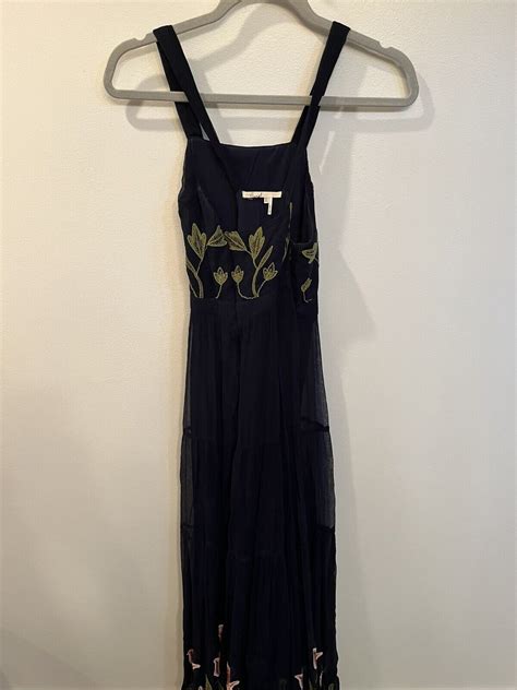 Anthropologie Embroidered Maxi Dress Small Gem