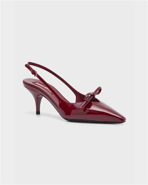 Miu Miu Patent Bow Kitten Heel Slingback Pumps I Kl R