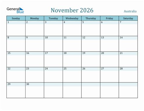 november  monthly calendars  australia holidays