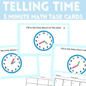 Math Task Card Telling Time To Nearest 5 Minute By Jenny The Bunny Teacher