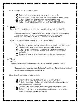 Sadako And The Thousand Paper Cranes Test Prep Chapters Tpt