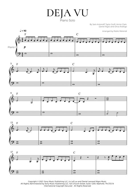 Deja Vu Arr Pedro Merendi By Olivia Rodrigo Sheet Music For Easy