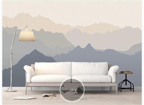 Ombre Mountains Mural Wallpaper Geometry Mountain Landscape Etsy