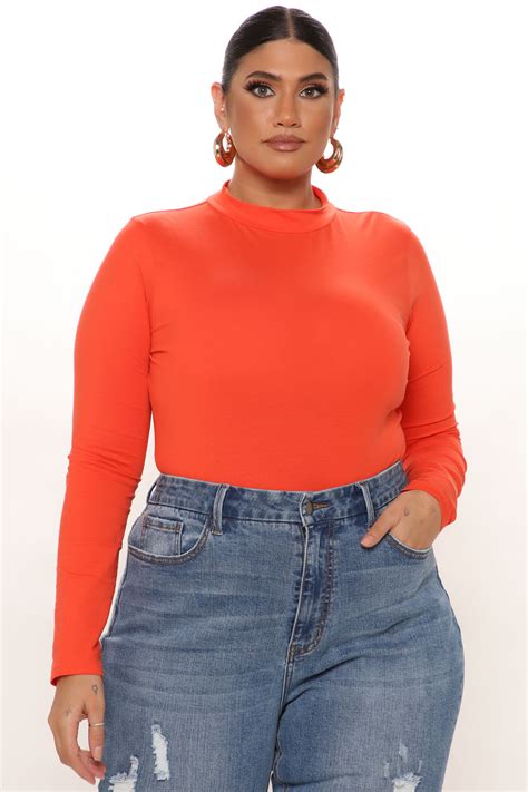 Melanie Mock Neck Bodysuit Orange Fashion Nova