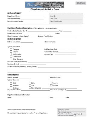 Fillable Online Fixed Asset Activity Form Fax Email Print PdfFiller