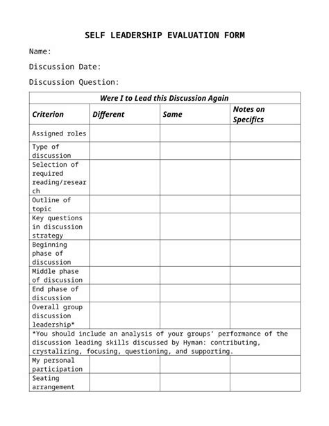 Docx Self Leadership Evaluation Form Dokumentips