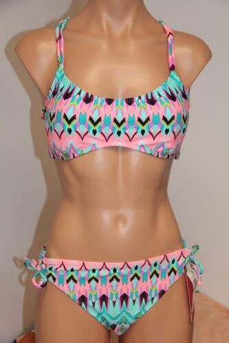 NWT Hula Honey Swimsuit Bikini 2 Piece Set Sz L Multi Color Tie Side EBay