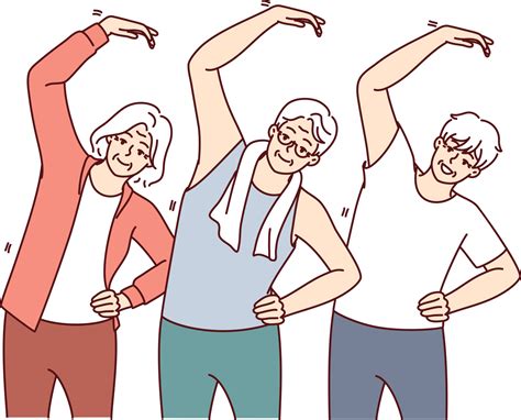 Group Of Elderly People Do Gymnastics And Lead Active Lifestyle Wishing