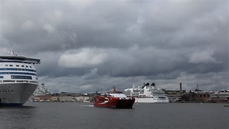 HELSINKI, FINLAND - MAY 10, 2011 Helsinki Harbour, Cruise Ship Maneuver ...