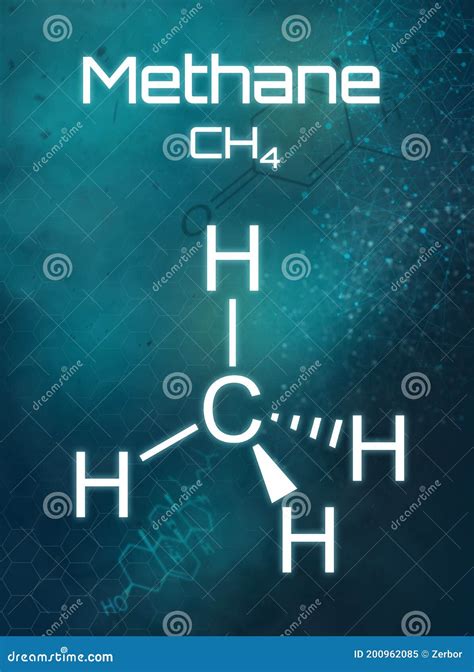 Chemical Formula Of Methane On A Futuristic Background Stock