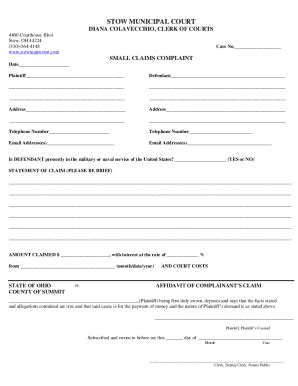 Fillable Online SMALL CLAIMS COMPLAINT FORM Rev 05 2016 Doc Fax Email