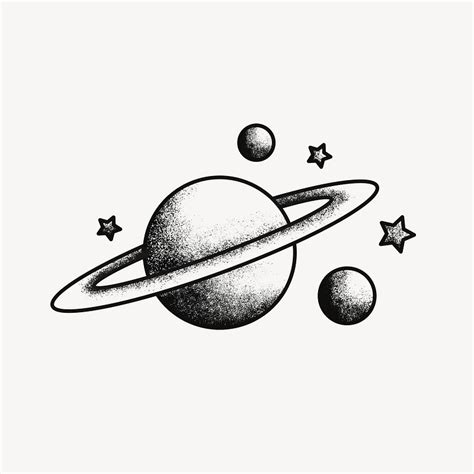 Saturn drawing, black and white | Premium PSD - rawpixel