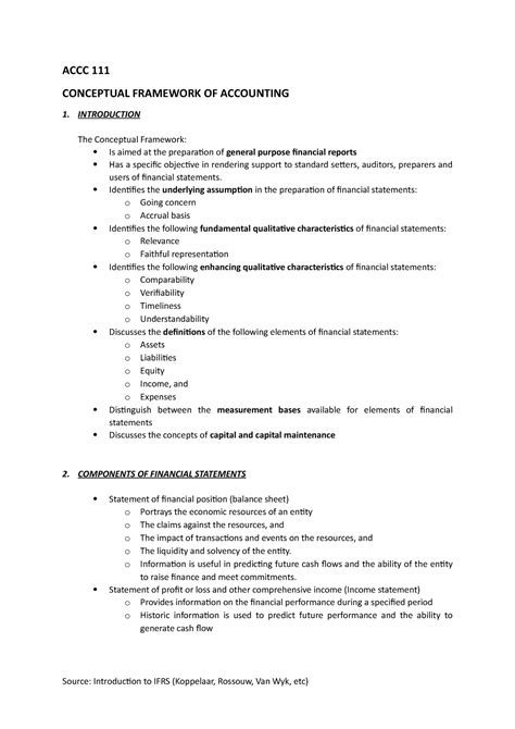 Conceptual Framework Notes ACCC 111 CONCEPTUAL FRAMEWORK OF