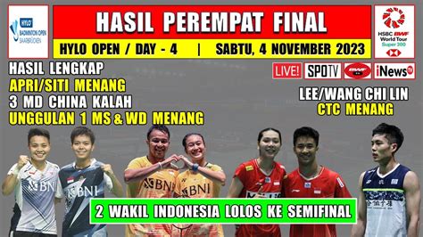 Hasil Lengkap Hylo Open 2023 Babak 8 Besar APRI SITI LEE WANG