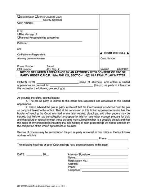 Fillable Online Courts State Co Notice Of Limited Appearance By An