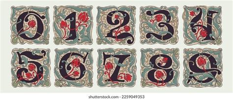 Numbers Set Vintage Colored Antique Gothic Stock Vector (Royalty Free ...