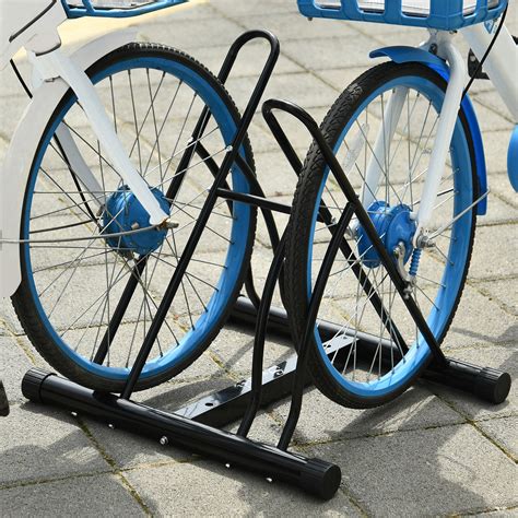 HOMCOM Reversible 2 Bike Parking Rack Outdoor Floor Bicycle Stand ...