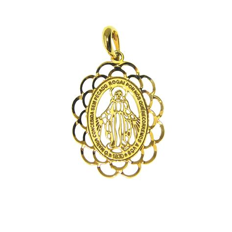 Pingente Nossa Senhora das Graças em Ouro 18K com Acabamento Polido e ...