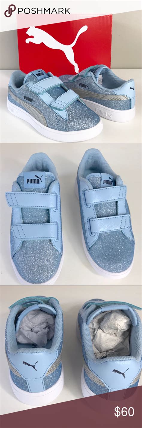 Puma New Girls Blue Smash V2 Glitz Glamv Sparkly 2 Girls Sneakers