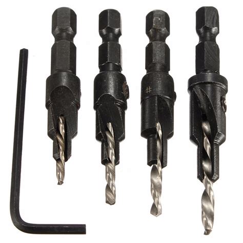 4 Piece Wood Working Countersink Drill Bit Sets With 14 Hex Shank Set 6 8 10 12 Screw