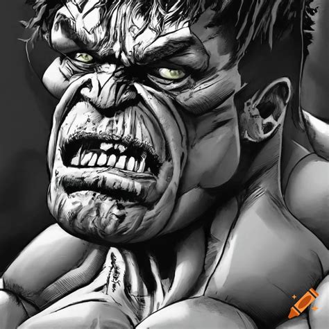 Detailed Black And White Illustration Of The Hulk