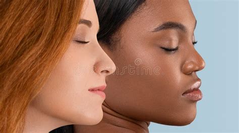 Two Sexual Multicultural Ladies With Closed Eyes Collage Stock Image Image Of Females