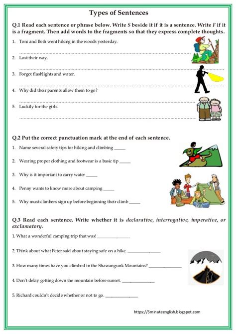 4 Types Of Sentences Worksheet E Street Light